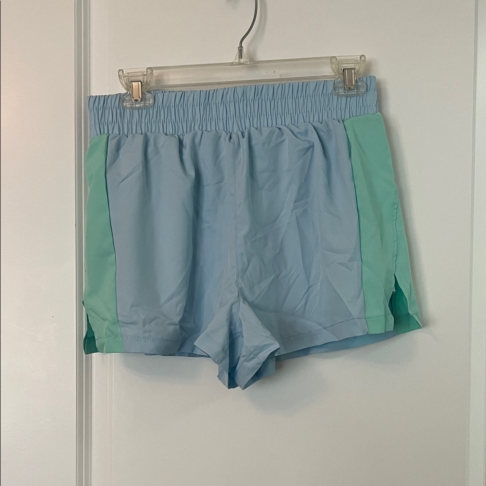 SHEIN Two-Tone Athletic Shorts in Blue and Green
